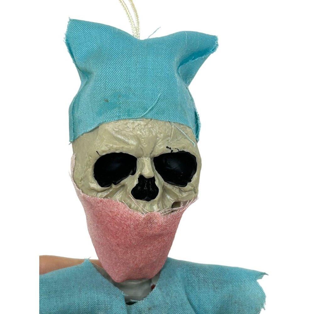Skeleton Doctor Halloween Decoration Ornament 16” Blue Scrubs Mask Posable